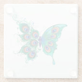 緑色の孔雀の羽を持つ蝶 ガラスコースター (裏面)