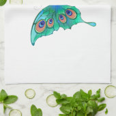 緑色の孔雀の羽を持つ蝶 キッチンタオル (折り畳み)