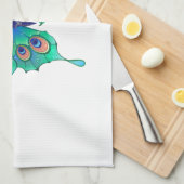 緑色の孔雀の羽を持つ蝶 キッチンタオル (四つ折り)