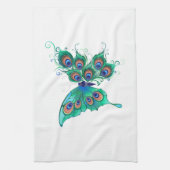 緑色の孔雀の羽を持つ蝶 キッチンタオル (縦)