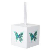 緑色の孔雀の羽を持つ蝶 キューブオーナメント (裏面アングル)