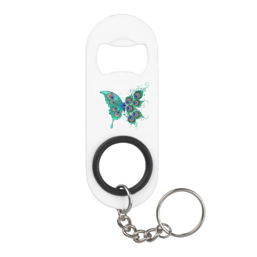 緑色の孔雀の羽を持つ蝶 キーホルダー栓抜き (裏面)
