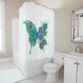 緑色の孔雀の羽を持つ蝶 シャワーカーテン (インサイチュ)