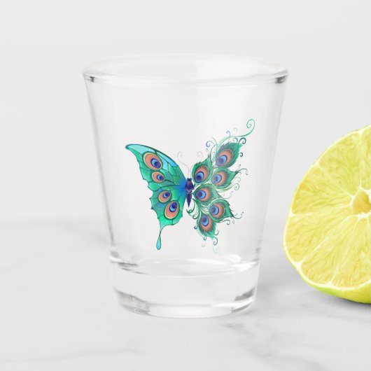 緑色の孔雀の羽を持つ蝶 ショットグラス (正面)