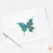 緑色の孔雀の羽を持つ蝶 スクエアシール (封筒)