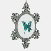 緑色の孔雀の羽を持つ蝶 スノーフレークピューターオーナメント (左)