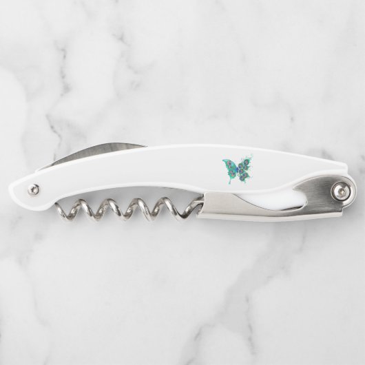 緑色の孔雀の羽を持つ蝶 ソムリエナイフ (裏面)