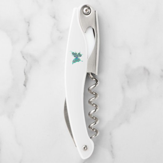 緑色の孔雀の羽を持つ蝶 ソムリエナイフ (裏面)