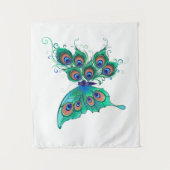 緑色の孔雀の羽を持つ蝶 タペストリー (正面)