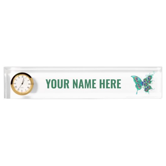 緑色の孔雀の羽を持つ蝶 デスクネームプレート (正面)
