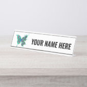緑色の孔雀の羽を持つ蝶 デスクネームプレート (正面)