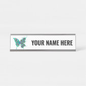 緑色の孔雀の羽を持つ蝶 デスクネームプレート (正面)