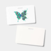 緑色の孔雀の羽を持つ蝶 バッジ (正面＆裏面)