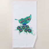 緑色の孔雀の羽を持つ蝶 ビーチタオル (正面)