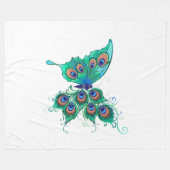 緑色の孔雀の羽を持つ蝶 フリースブランケット (正面(横))