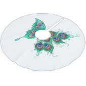 緑色の孔雀の羽を持つ蝶 ブラッシュドポリエステルツリースカート (アングル)