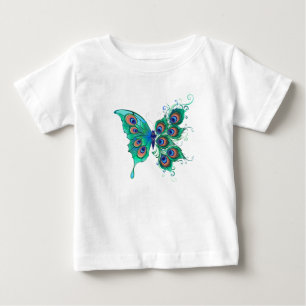 緑色の孔雀の羽を持つ蝶 ベビーTシャツ