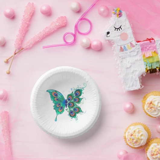 緑色の孔雀の羽を持つ蝶 ペーパーボウル (パーティー)