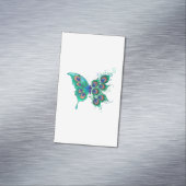 緑色の孔雀の羽を持つ蝶 マグネット名刺 (インサイチュ)