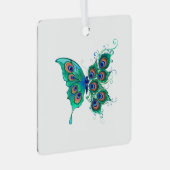 緑色の孔雀の羽を持つ蝶 メタルオーナメント (正面右)