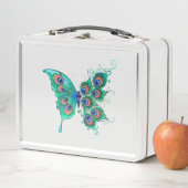 緑色の孔雀の羽を持つ蝶 メタルランチボックス (インサイチュ)