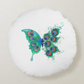 緑色の孔雀の羽を持つ蝶 ラウンドクッション (裏面)
