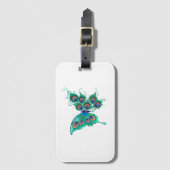 緑色の孔雀の羽を持つ蝶 ラゲッジタグ (正面縦)