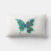 緑色の孔雀の羽を持つ蝶 ランバークッション (裏面)