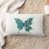 緑色の孔雀の羽を持つ蝶 ランバークッション (ブランケット)