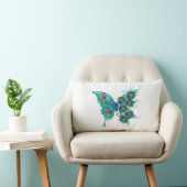 緑色の孔雀の羽を持つ蝶 ランバークッション (椅子)