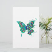 緑色の孔雀の羽を持つ蝶 便箋 (スタンド正面)