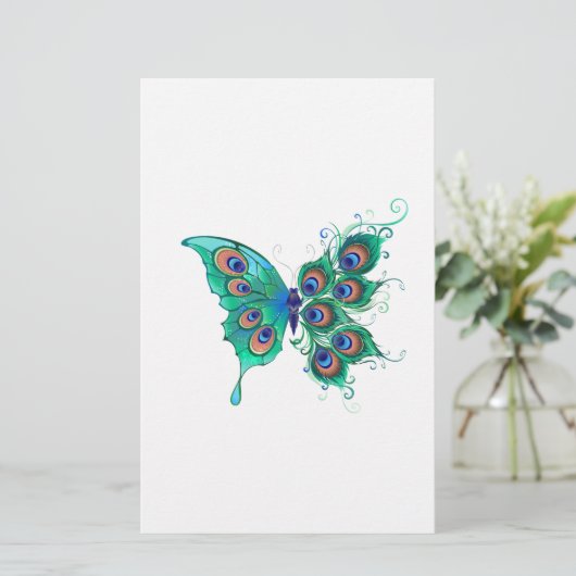 緑色の孔雀の羽を持つ蝶 便箋 (スタンド正面)