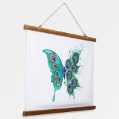 緑色の孔雀の羽を持つ蝶 吊り下げ型タペストリー (傾斜あり)