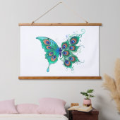 緑色の孔雀の羽を持つ蝶 吊り下げ型タペストリー (寝室)