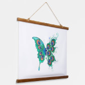 緑色の孔雀の羽を持つ蝶 吊り下げ型タペストリー (傾斜あり)