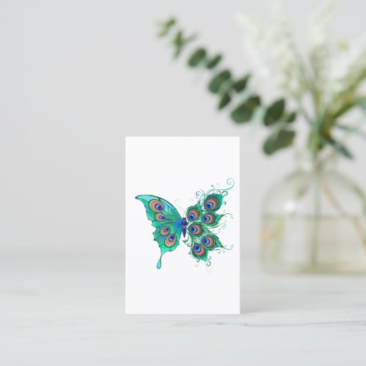 緑色の孔雀の羽を持つ蝶 名刺 (スタンド正面)