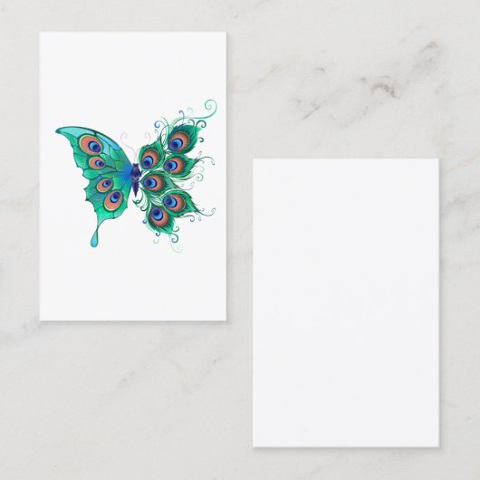 緑色の孔雀の羽を持つ蝶 名刺 (正面/裏面)