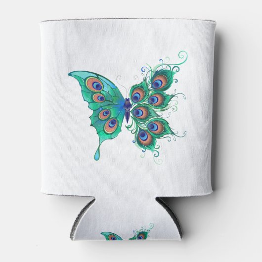 緑色の孔雀の羽を持つ蝶 缶クーラー (正面)