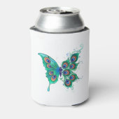 緑色の孔雀の羽を持つ蝶 缶クーラー (缶裏面)