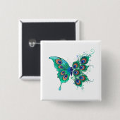 緑色の孔雀の羽を持つ蝶 缶バッジ (正面&裏面)