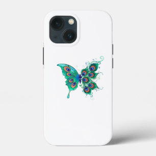 緑色の孔雀の羽を持つ蝶 iPhone 13 MINIケース