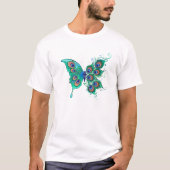 緑色の孔雀の羽を持つ蝶 Tシャツ (正面)