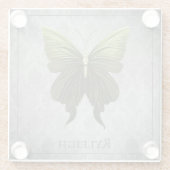 緑色の宝石を付けた蝶 ガラスコースター (裏面)