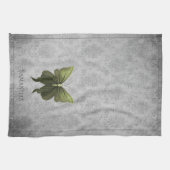 緑色の宝石を付けた蝶 キッチンタオル (横)