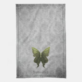 緑色の宝石を付けた蝶 キッチンタオル (縦)