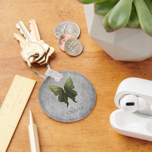 緑色の宝石を付けた蝶 キーホルダー (デスク)