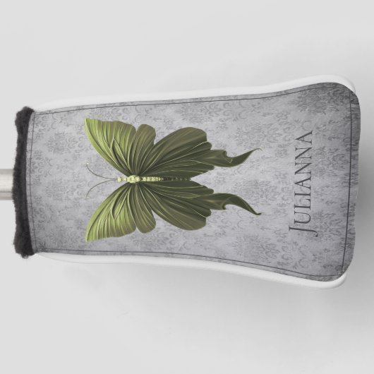 緑色の宝石を付けた蝶 ゴルフヘッドカバー (正面)