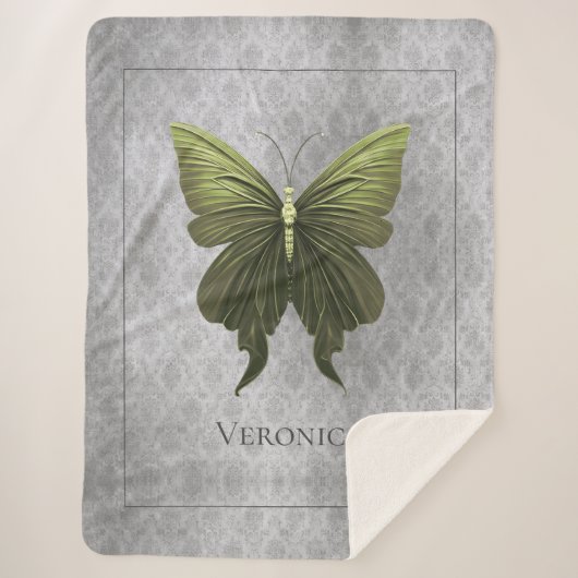 緑色の宝石を付けた蝶 シェルパブランケット (正面)