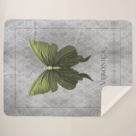 緑色の宝石を付けた蝶 シェルパブランケット (正面(横))