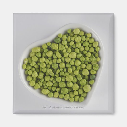 緑色の小石をハート状のボウルに閉じる マグネット (正面)